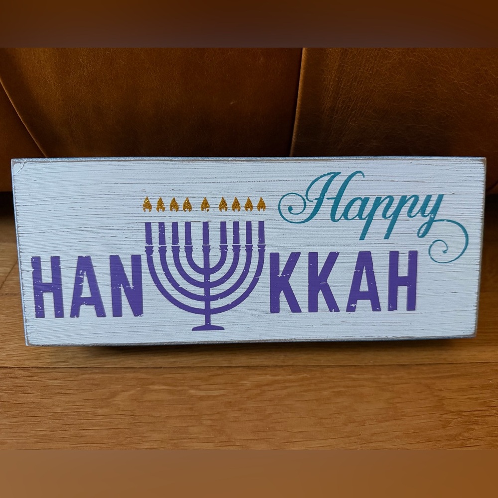 🎨 Rustic "Happy Hanukkah" Menorah Wooden Block Sign 🕎